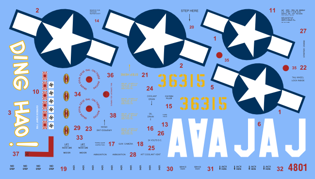 North American P-51B Mustang -"Ding Hao!" истребитель USAAC, фонарь Malcolm Hood + детали из смолы — 4801-dec