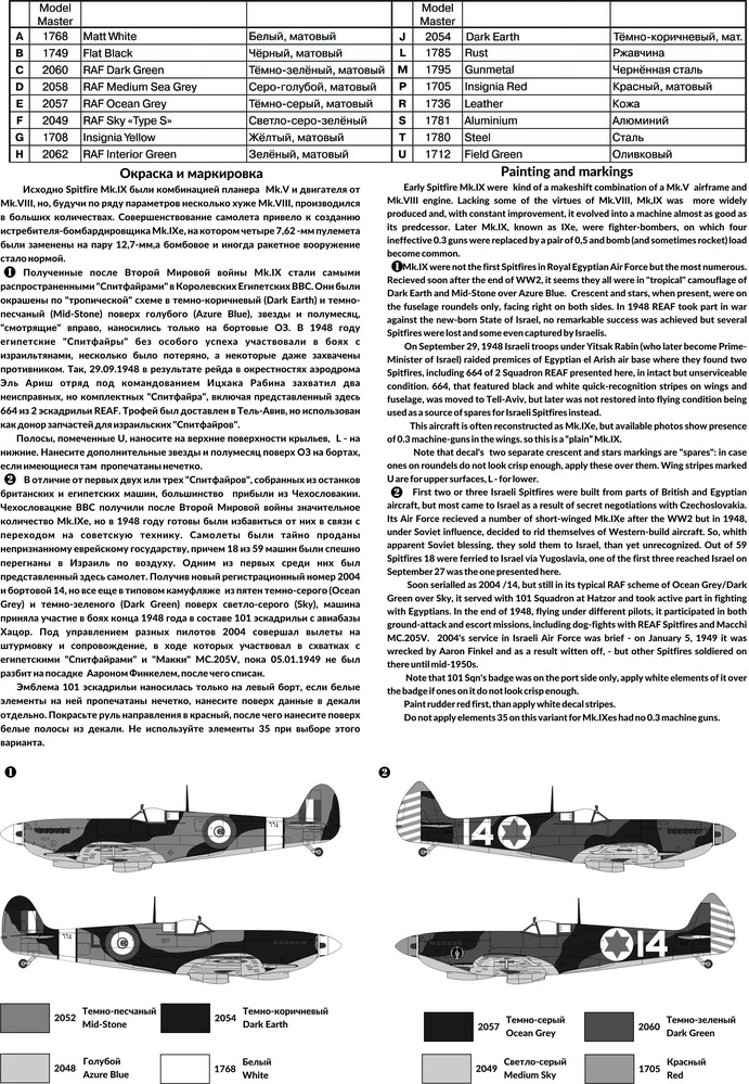 Supermarine Spitfire Mk.IXE - истребители Heyl Ha'Avir (ВВС Египта) и Al-Quwat al-Gawwiya al-Miṣryya (ВВС Египта) , 2 варианта маркировки — 4809-4